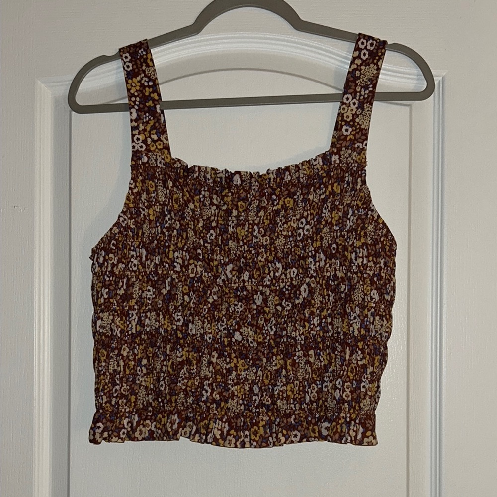 Everlane Brown Floral Smocked Tank